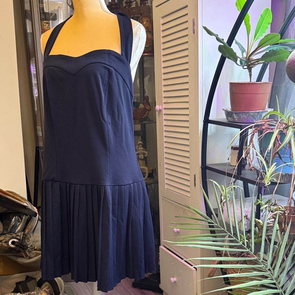 Elegant Navy Blue Halter Mini Dress